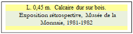 Zone de Texte: L. 0,45 m.  Calcaire dur sur bois.
 Exposition rtrospective, Muse de la Monnaie, 1981-1982 

