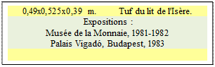 Zone de Texte: 0,49x0,525x0,39 m.         Tuf du lit de l'Is�re.
 Expositions : 
Mus�e de la Monnaie, 1981-1982 
Palais Vigad�, Budapest, 1983

