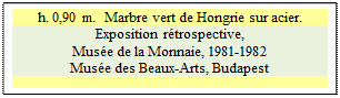 Zone de Texte: h. 0,90 m.  Marbre vert de Hongrie sur acier.
Exposition r�trospective, 
Mus�e de la Monnaie, 1981-1982
Mus�e des Beaux-Arts, Budapest


