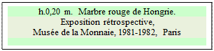 Zone de Texte: h.0,20 m.  Marbre rouge de Hongrie.
 Exposition r&eacute;trospective, 
Mus&eacute;e de la Monnaie, 1981-1982, Paris 


