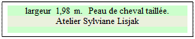 Zone de Texte: largeur  1,98 m.  Peau de cheval taill�e.
Atelier Sylviane Lisjak



