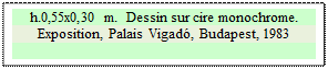 Zone de Texte: h.0,55x0,30 m.  Dessin sur cire monochrome.
Exposition, Palais Vigadó, Budapest, 1983


