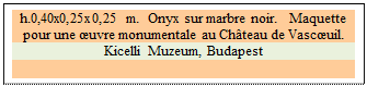 Zone de Texte: h.0,40x0,25x0,25 m.  Onyx sur marbre noir.   Maquette pour une �uvre monumentale au Ch�teau de Vasc�uil.
Kicelli Muzeum, Budapest

