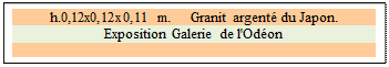 Zone de Texte: h.0,12x0,12x0,11 m.     Granit argent� du Japon. 
Exposition Galerie de l'Od�on

