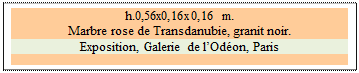 Zone de Texte: h.0,56x0,16x0,16 m. 
Marbre rose de Transdanubie, granit noir. 
Exposition, Galerie de l�Od�on, Paris

