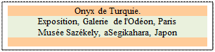 Zone de Texte: Onyx de Turquie.
Exposition, Galerie de l'Od�on, Paris
Mus�e Saz�kely, aSegikahara, Japon 

