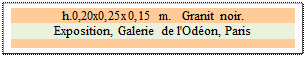 Zone de Texte: h.0,20x0,25x0,15 m.   Granit noir. 
Exposition, Galerie de l'Odon, Paris


