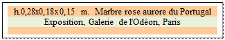 Zone de Texte: h.0,28x0,18x0,15 m.  Marbre rose aurore du Portugal
Exposition, Galerie de l'Od�on, Paris
. 
