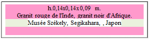 Zone de Texte: h.0,14x0,14x0,09 m. 
Granit rouge de l'Inde, granit noir d'Afrique.
Muse Szkely, Segikahara, , Japon  

