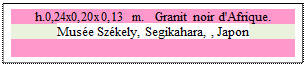 Zone de Texte: h.0,24x0,20x0,13 m.   Granit noir d'Afrique. 
Muse Szkely, Segikahara, , Japon 

