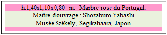 Zone de Texte: h.1,40x1,10x0,80 m.  Marbre rose du Portugal.
Matre d'ouvrage : Shozaburo Yabashi
Muse Szkely, Segikahaara, Japon

